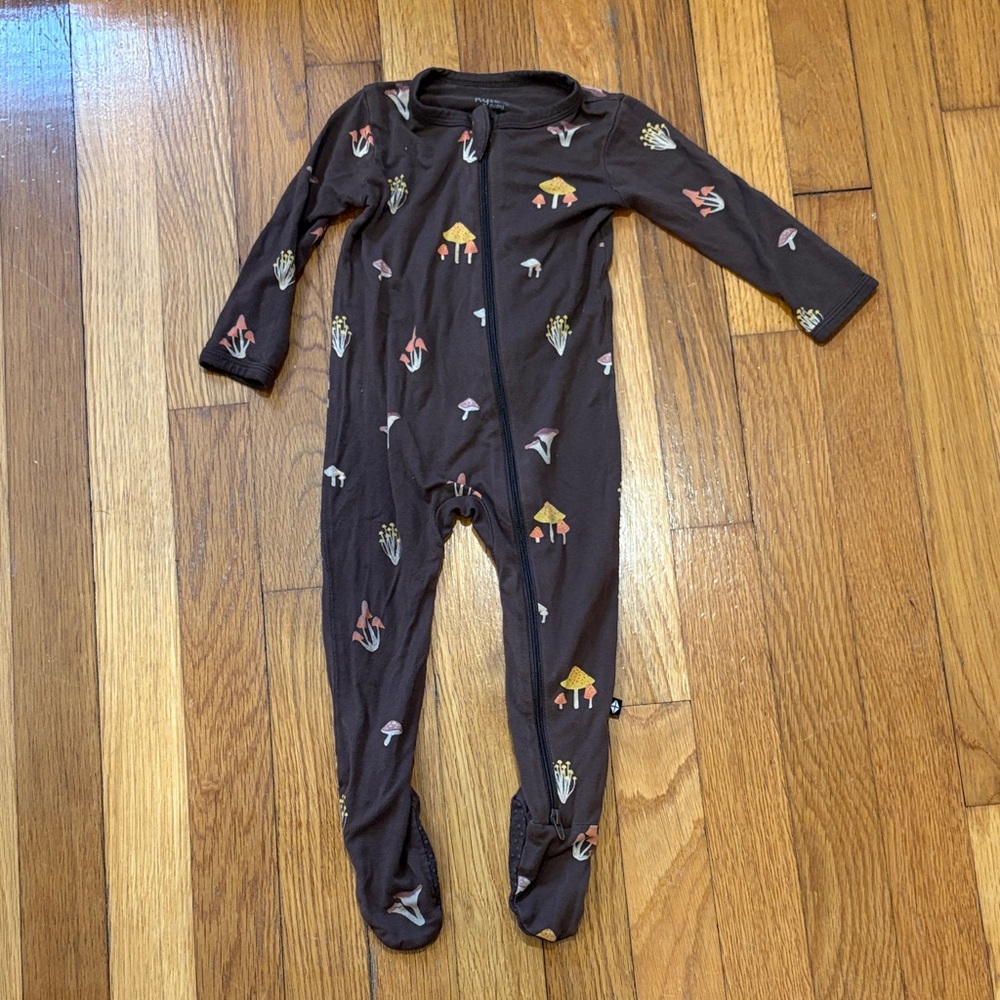 Kyte BABY Brown One Piece with Colorful Mushroom Print